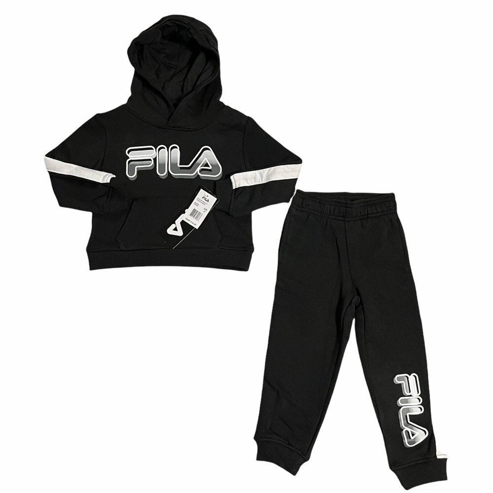 Fila Toddler Boys‎ Fleece Hoodie & Jogger Pants Outfit Set Size 2T Black-White